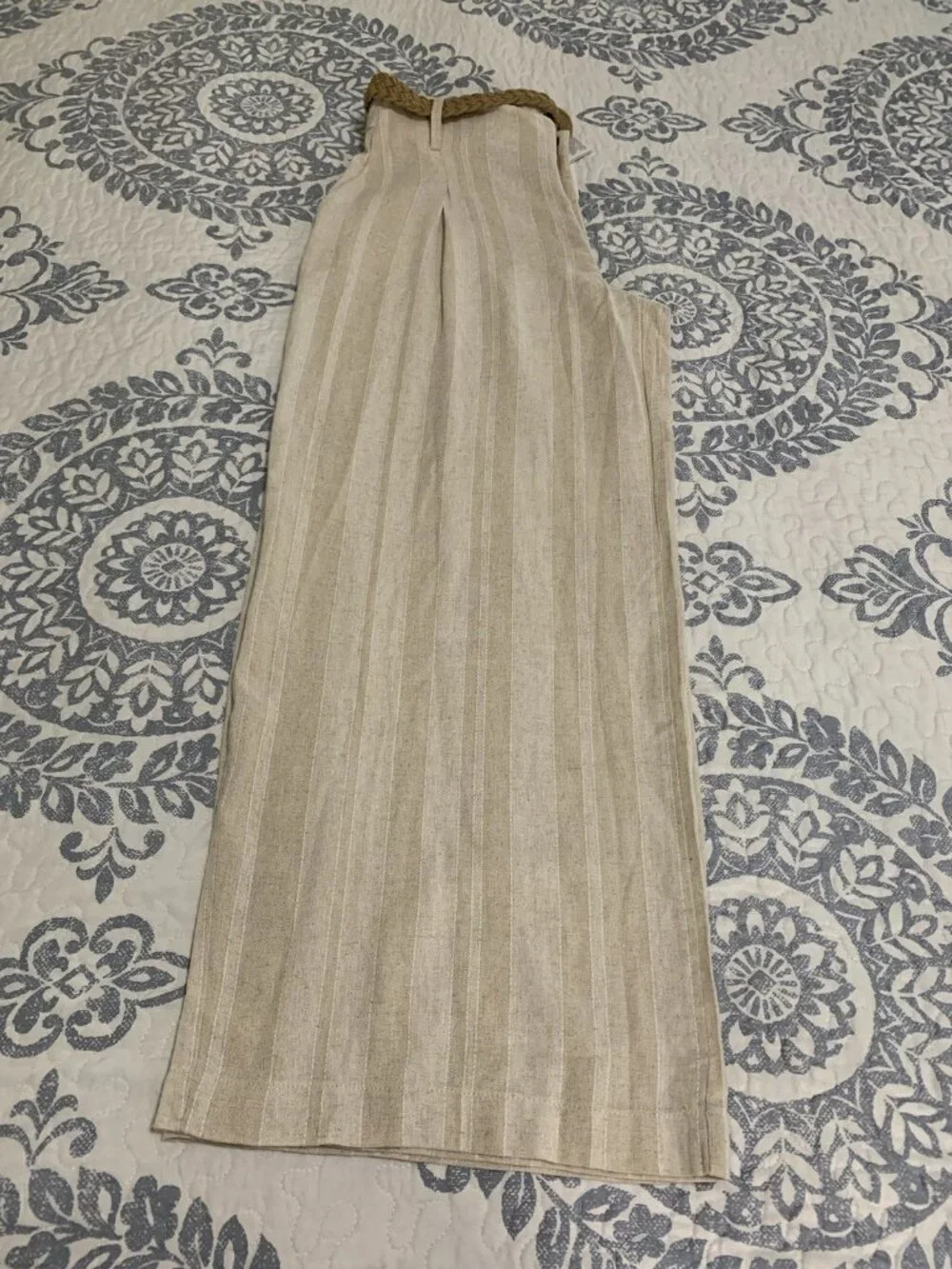 ZARA WOMENS STRIPED WIDE LEG PANTS WITH BELT STRIPED/4387/057 Sz M